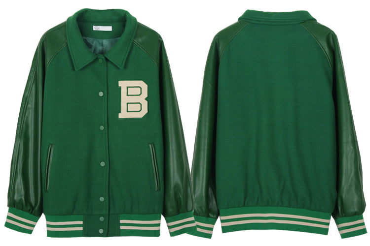 Women's Trendy Retro Trendy Green Baseball Jacket